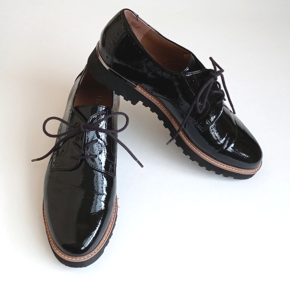 Franco Sarto Black Patent Leather Loafer Brogues Oxford Lace Lug Sole Shoes 8 - Picture 9 of 10